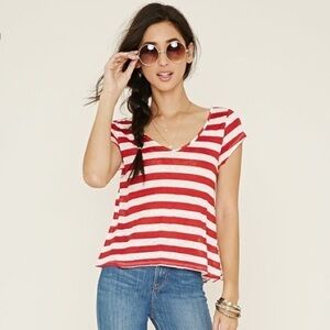 NWOT F21 Red White Stripe Open Back Tee Top New